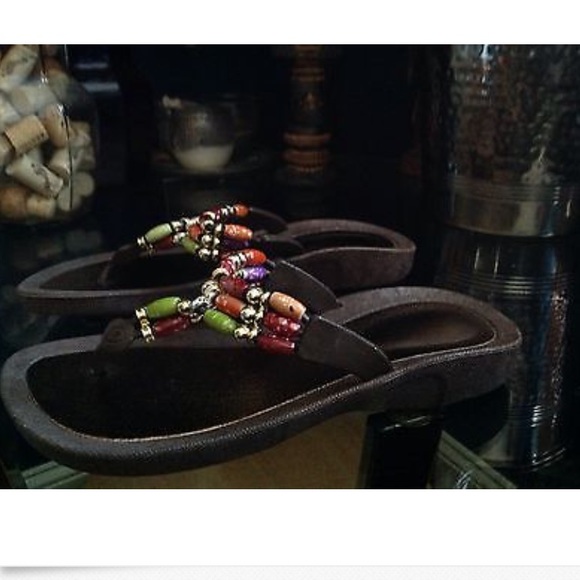 Brown Jeweled Thong Sandal Flip Flop Size 8 - Picture 1 of 8